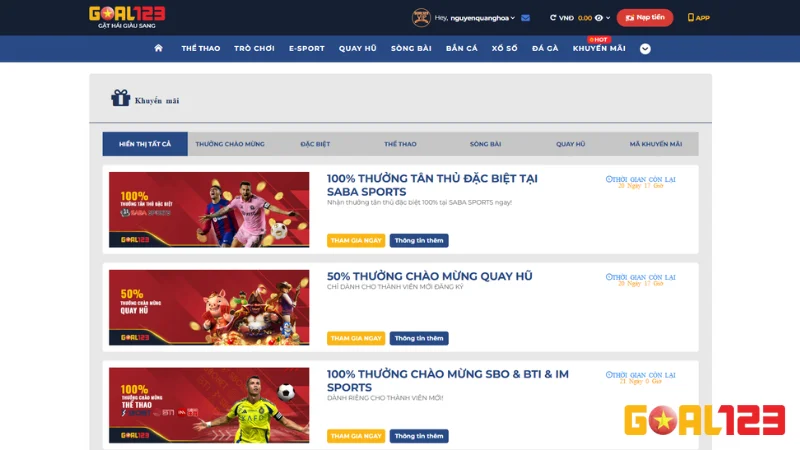 Khám Phá Kho Khuyến Mãi GOAL123 Cực Hot